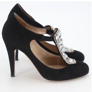 VALENTINO Mary Janes Rhinestone pumps Suede wedding evening heels sandals